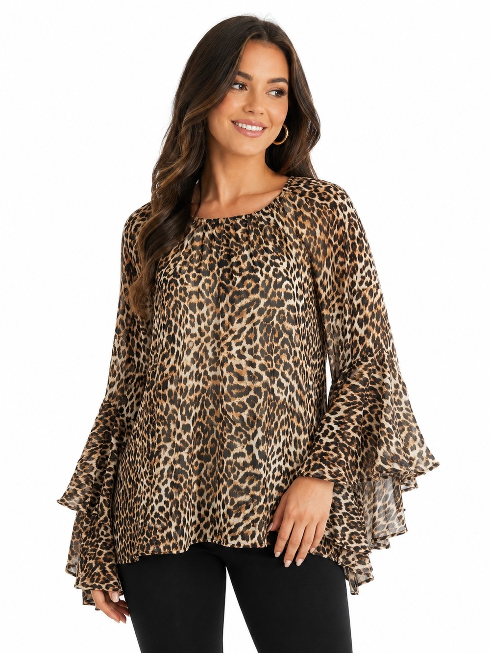 INC Leopard Print Ruffled Bell Sleeve Blouse - NWT